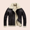 Mens Brown B3 Air Force Pilot Shearling Sheepskin Jacket Fur Coat